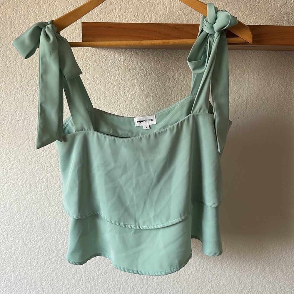 Superdown Helene Tie Strap Top in Mint Size Medium Color Mint - Picture 3 of 4